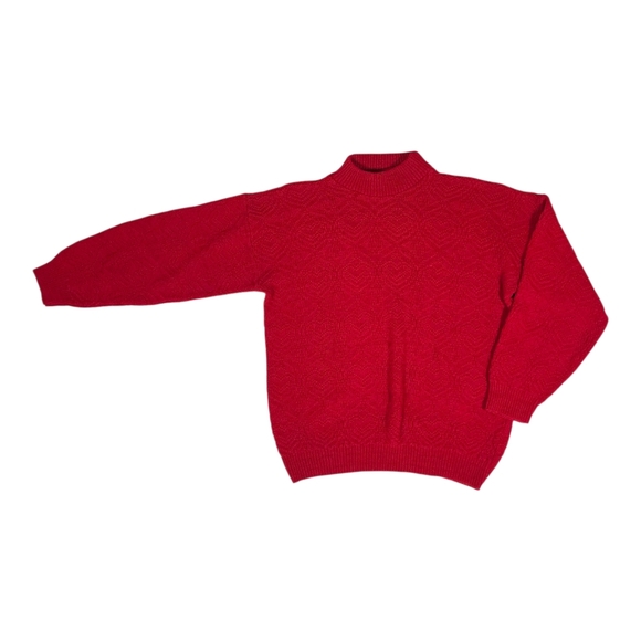 VINTAGE AMERICAN PRIDE Textured Heart Knit Mock Neck Sweater | L | Made In USA - Picture 2 of 12